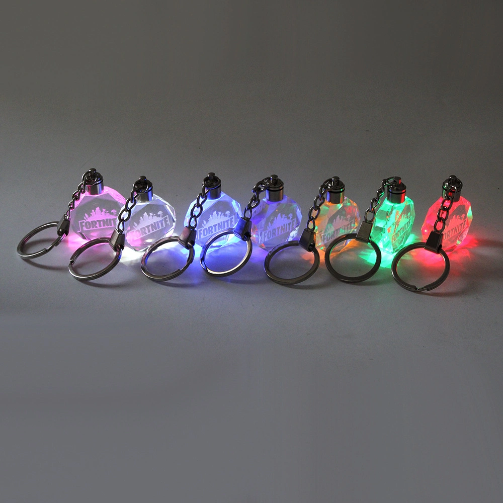 Fashion 3D Laser Crystal Glass LED Key Ring