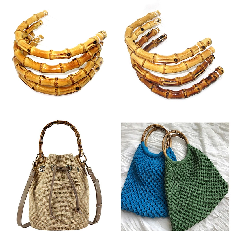 Women Brown Round Shape DIY Bamboo Bag Frame Bag Handles Handmade Handbag Making Bag Accessories